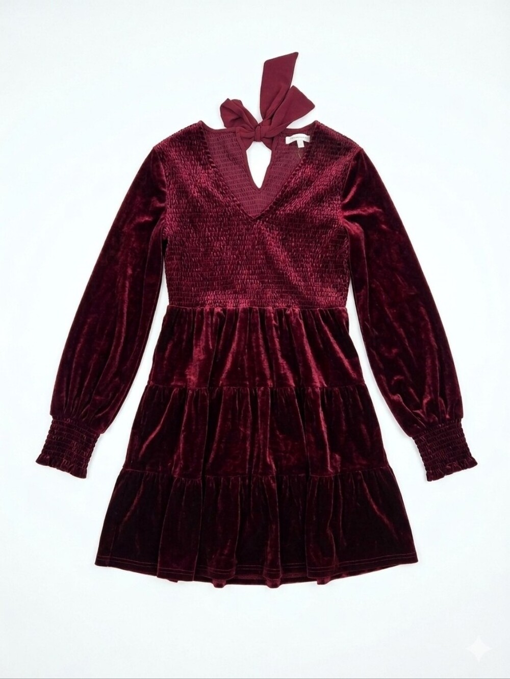 Altar'd State Velvet Long-Sleeve Tiered Dress - Burgundy
